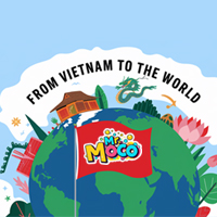 An illustrated graphic features a globe with a "Mr. Moco" flag, Vietnamese cultural elements, and the text "From Vietnam to the World.