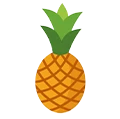 A cartoon-style illustration of a whole pineapple with green leaves.