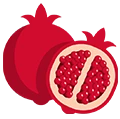 A cartoon-style illustration of a whole and sliced pomegranate.